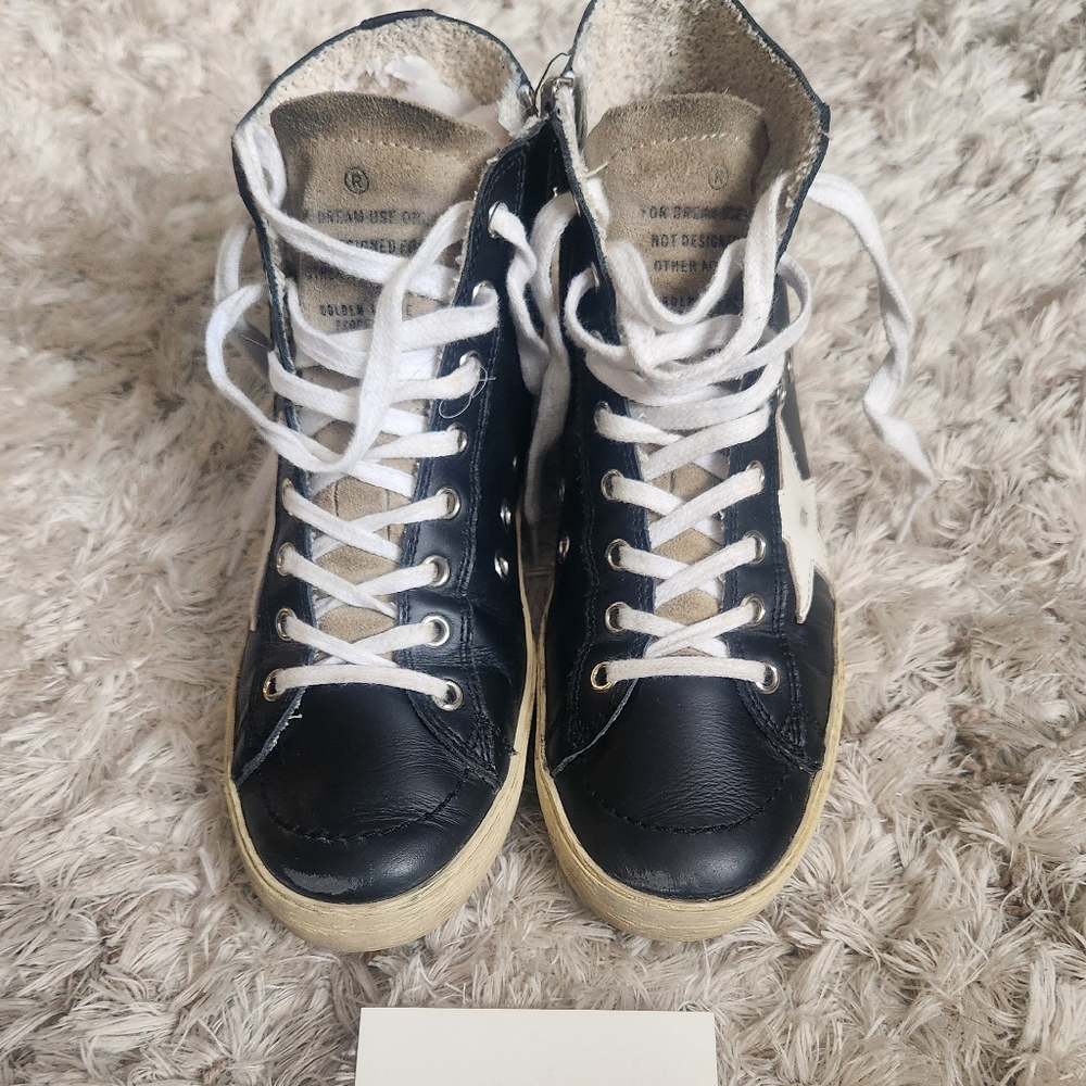 Golden Goose Black and White High-Top Francy Sneakers - Picture 2 of 11